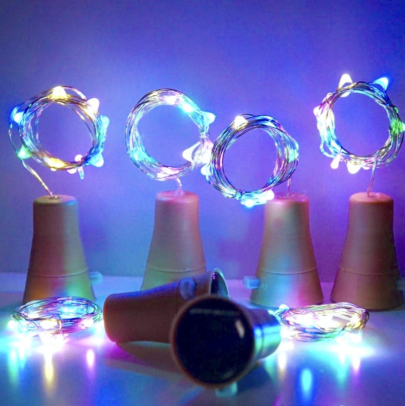NiniTe LIGHTS 6 عبوات من أضواء زجاجات النبيذ بالطاقة الشمسية، 20 LED مقاومة للماء من الفلين النحاسي لأضواء الشمس لحفلات الزفاف وعيد الميلاد، في الهواء الطلق، العطلات، الحديقة، الفناء، ديكور الممر (ملون) - Image 2